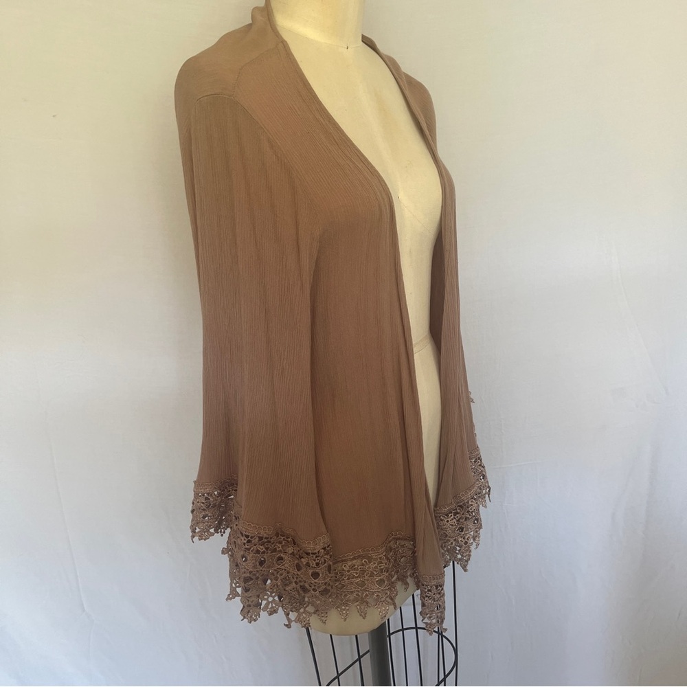 Foreign Exchange Taupe Cardigan with Scalloped Hem